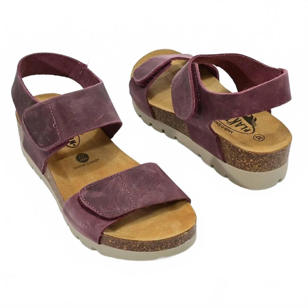 NEW PLAKTON women's compi leather wedge sandals in bordeaux